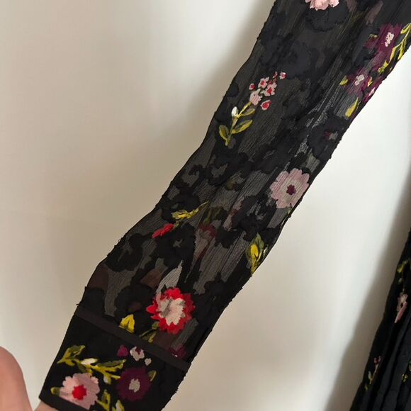 Kate Spade Bloom Chiffon Black Floral Silk Dress Size 8 - Picture 6 of 9